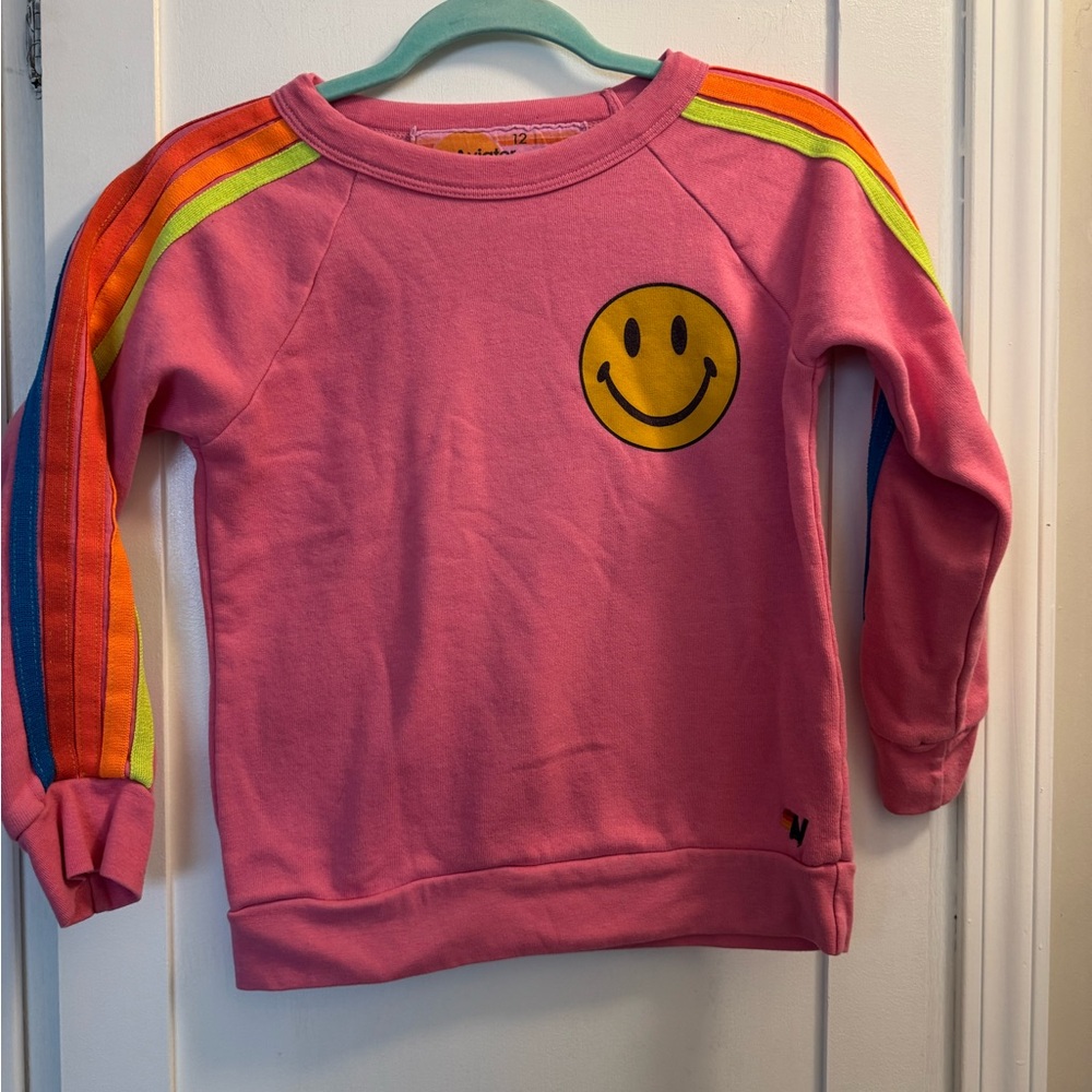 Pink Smiley aviator nation  Sweatshirt with Rainbow Stripes unisex
